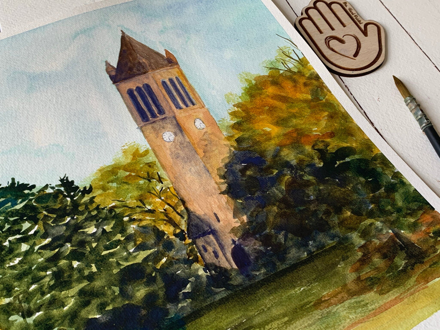 Original Watercolor Painting - Autumn at the Iowa State Campanile