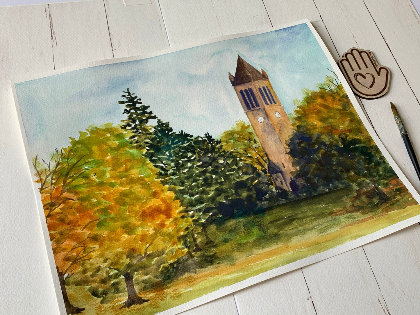 Original Watercolor Painting - Autumn at the Iowa State Campanile