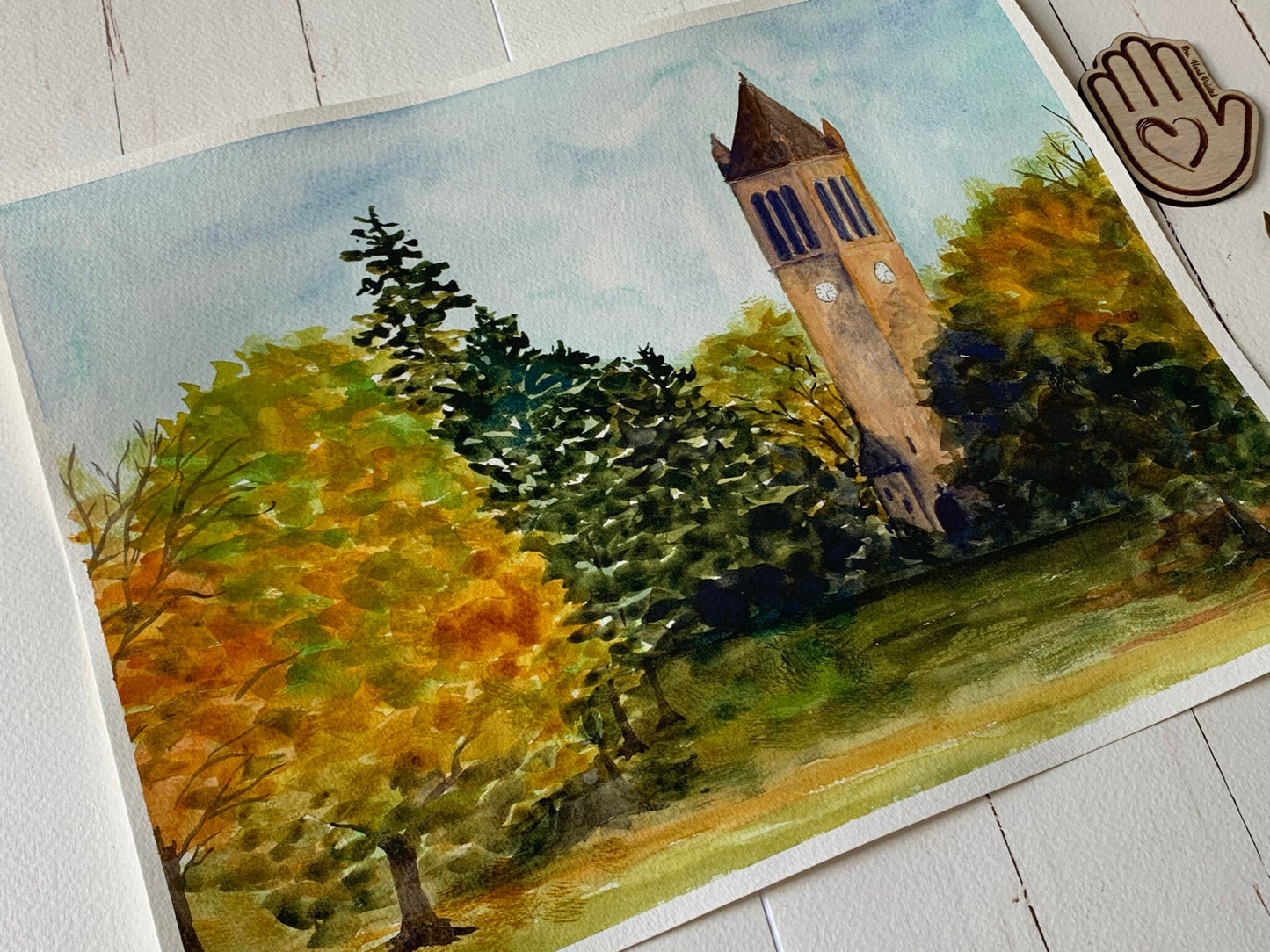 Original Watercolor Painting - Autumn at the Iowa State Campanile