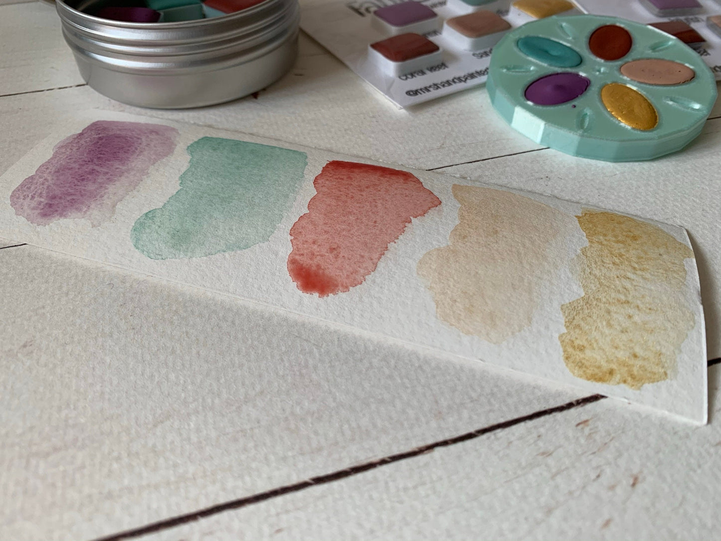 Handmade Watercolor Paints - FANTASEA - Artisan Paint Palette, Set of 5 Watercolors, 4 Matte, 1 Shimmer Color