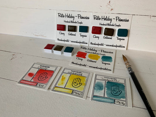 Handmade Watercolor Paints - RETRO HOLIDAY Primaries- Artisan Paint Palette, Set of 3 Matte Watercolors, Primary Mixing Palette