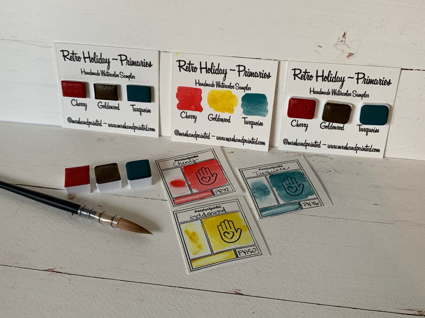 Handmade Watercolor Paints - RETRO HOLIDAY Primaries- Artisan Paint Palette, Set of 3 Matte Watercolors, Primary Mixing Palette