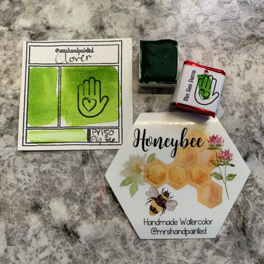 Handmade Watercolor Paints - CLOVER - Honeybee Collection Single Pan Artisan Paint Palette, Half Pans Matte Watercolor, Yellow Green Shade