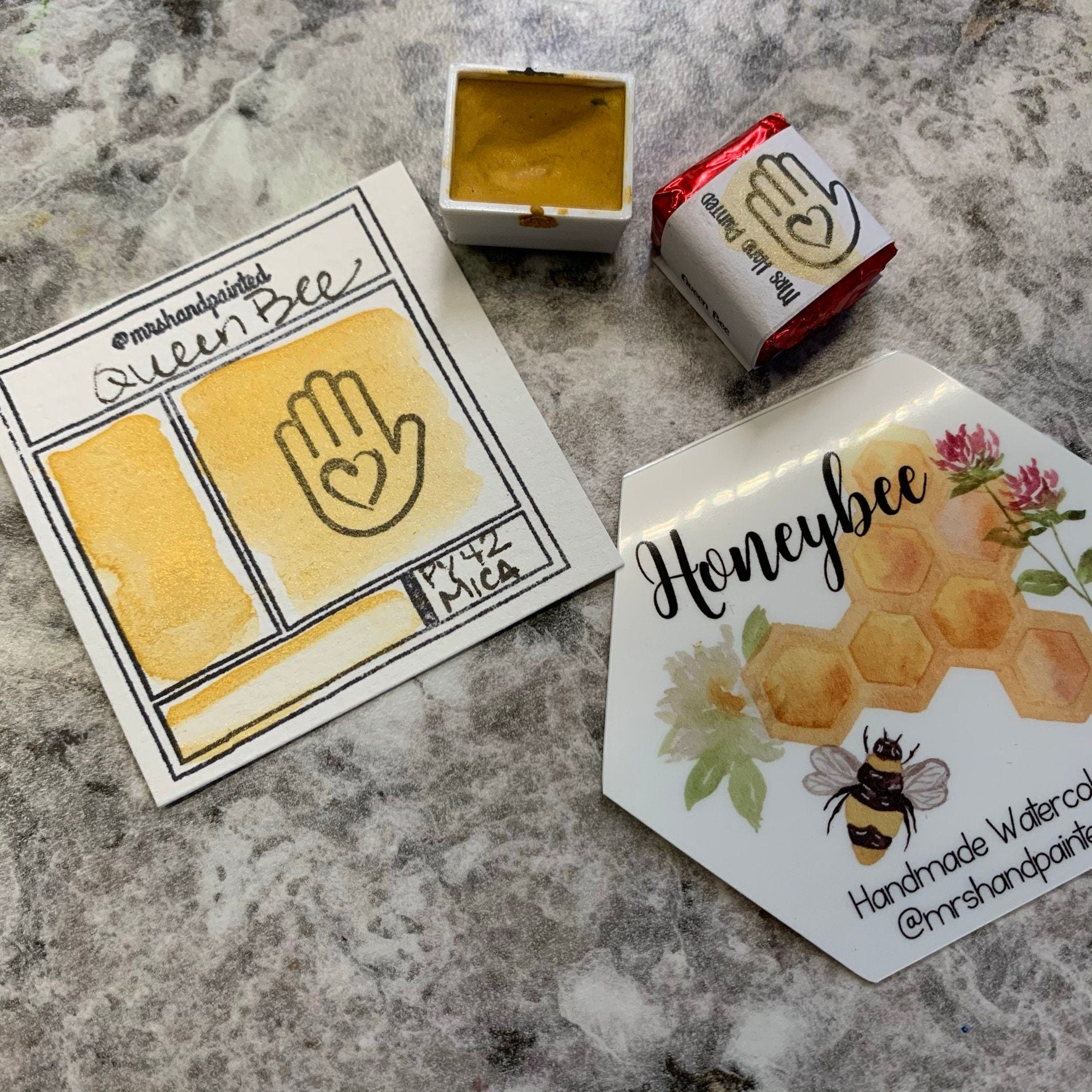 Handmade Watercolor Paints - QUEEN BEE - Artisan Paint Palette, Single Half Pans From Honeybee Set