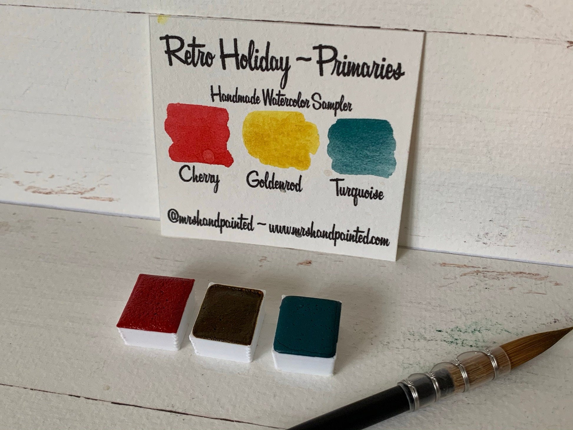 Handmade Watercolor Paints - RETRO HOLIDAY Primaries- Artisan Paint Palette, Set of 3 Matte Watercolors, Primary Mixing Palette