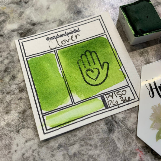 Handmade Watercolor Paints - CLOVER - Honeybee Collection Single Pan Artisan Paint Palette, Half Pans Matte Watercolor, Yellow Green Shade