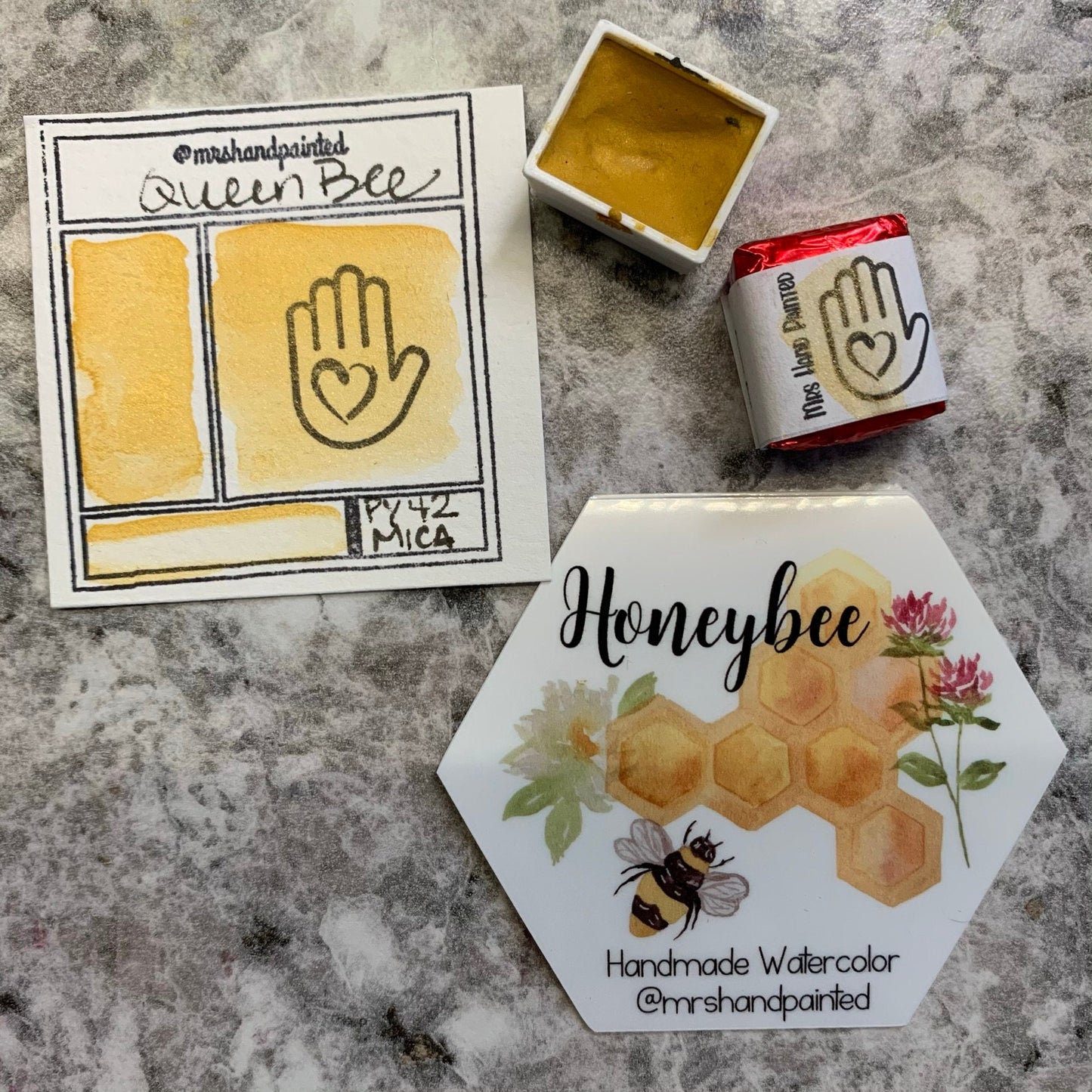 Handmade Watercolor Paints - QUEEN BEE - Artisan Paint Palette, Single Half Pans From Honeybee Set