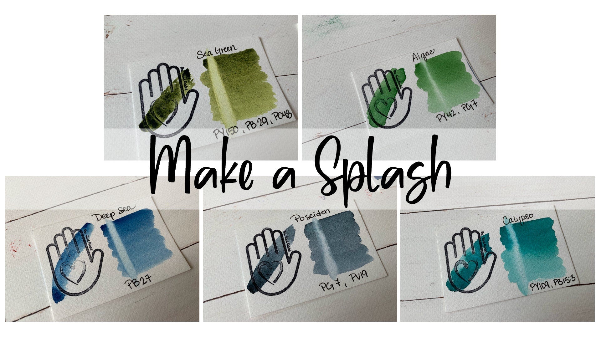 Handmade Watercolor Paints - MAKE A SPLASH - Artisan Paint Palette, Set of 5 Matte Watercolors, Blue and Green collection