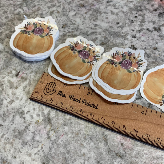 Fall Floral Pumpkin Die Cut Laminated Vinyl Stickers, Waterproof Glossy Vinyl