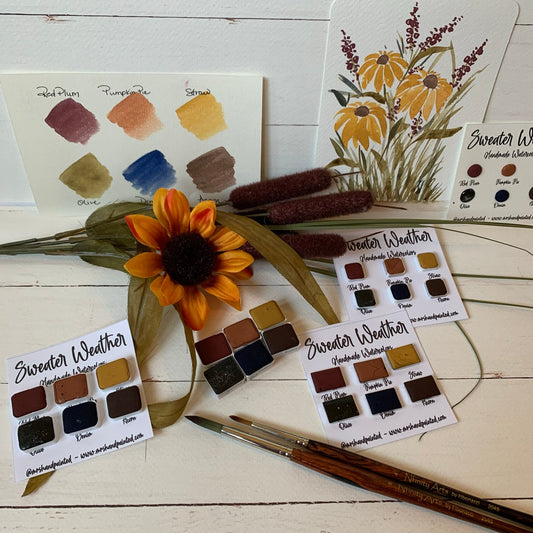 Handmade Watercolor Paints - SWEATER WEATHER - Artisan Paint Palette, Set of 6 Matte Watercolors, Fall / Autumn Color Palette