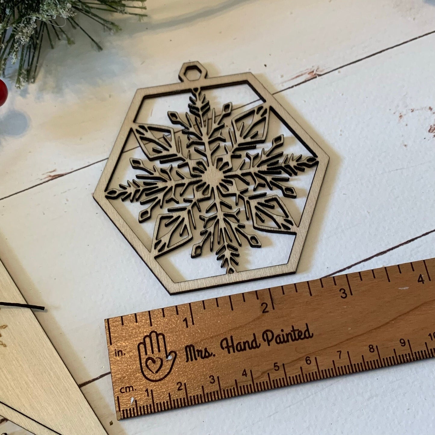Laser Cut Wood Pop Out Ornament Card - Snowflake - Happy Holidays - Unfinished Wood