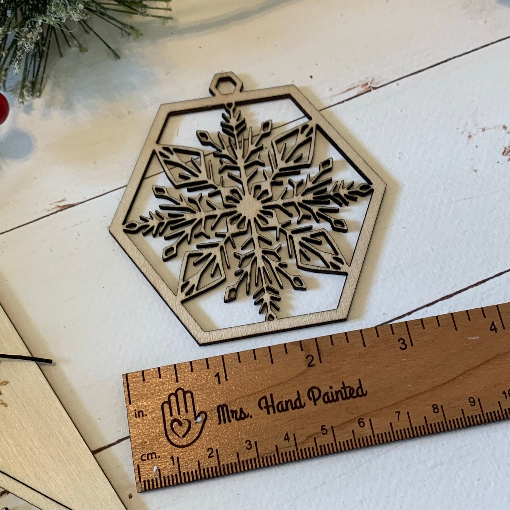 Laser Cut Wood Pop Out Ornament Card - Snowflake - Happy Holidays - Unfinished Wood