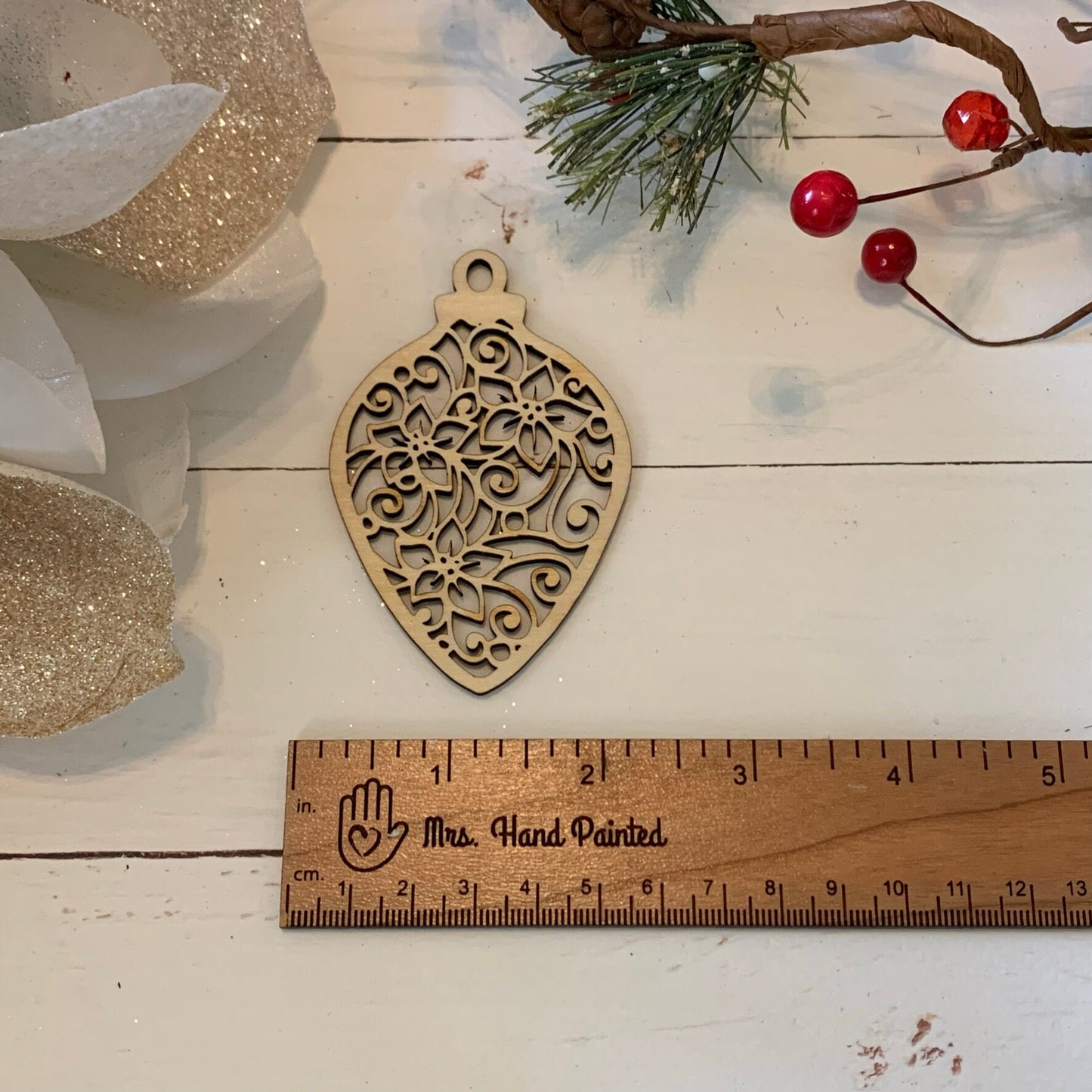 Laser Cut Wood Poinsettia Lace Ornament