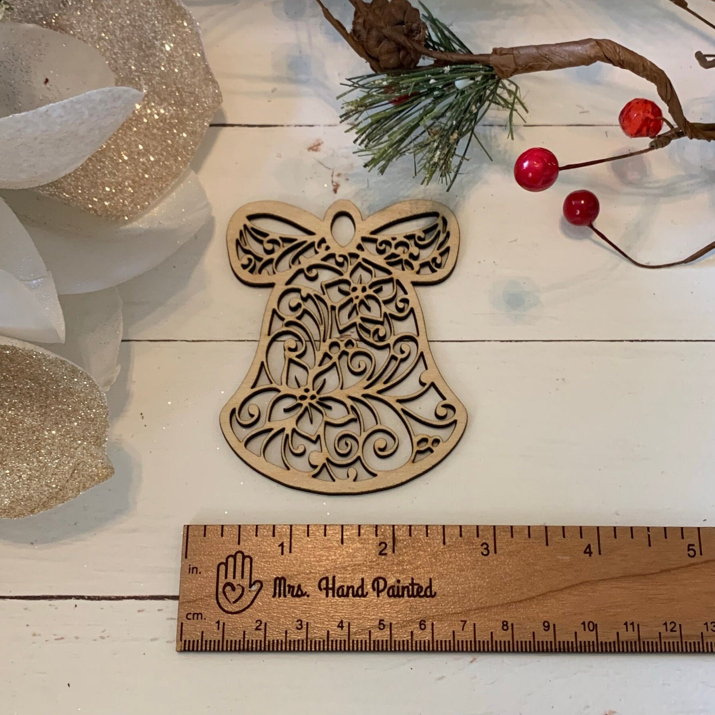 Laser Cut Wood Poinsettia Lace Ornament