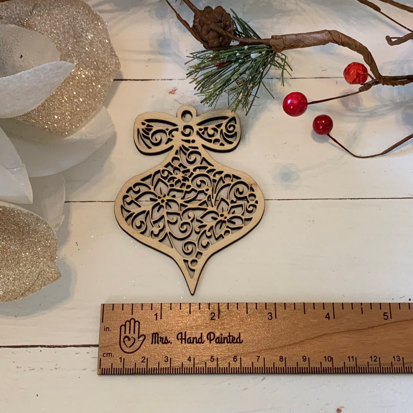 Laser Cut Wood Poinsettia Lace Ornament