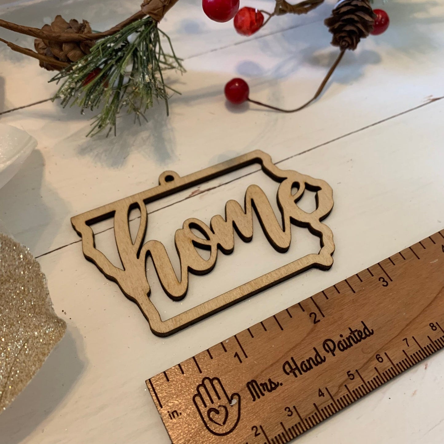 Laser Cut Wood Home Iowa State Shaped Ornaments