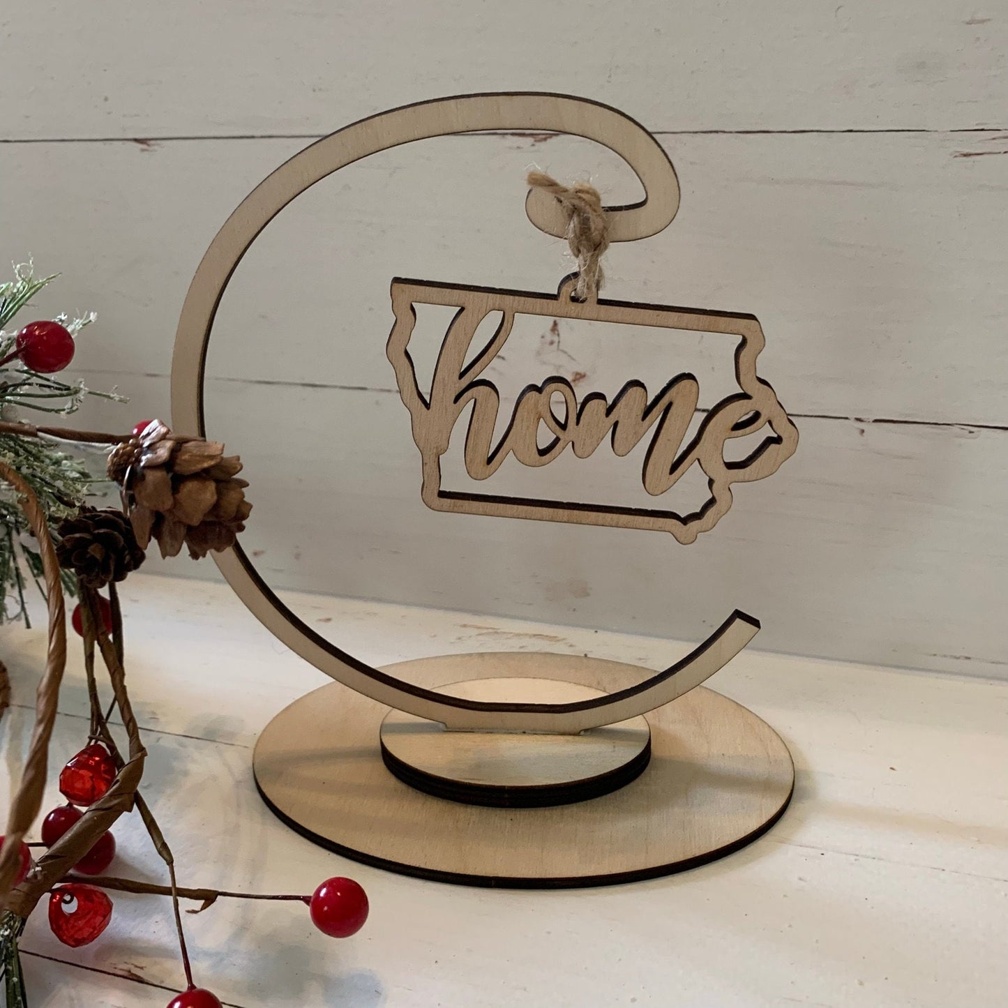 Laser Cut Wood Home Iowa State Shaped Ornaments