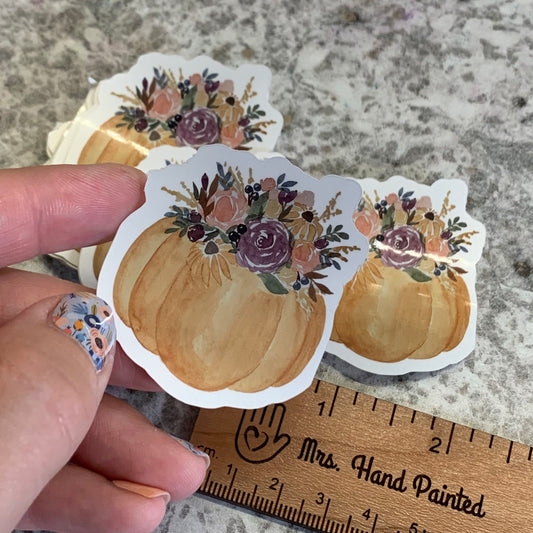 Fall Floral Pumpkin Die Cut Laminated Vinyl Sticker