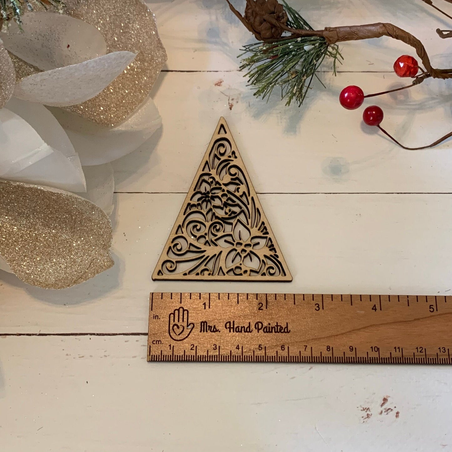 Laser Cut Wood Poinsettia Lace Ornament