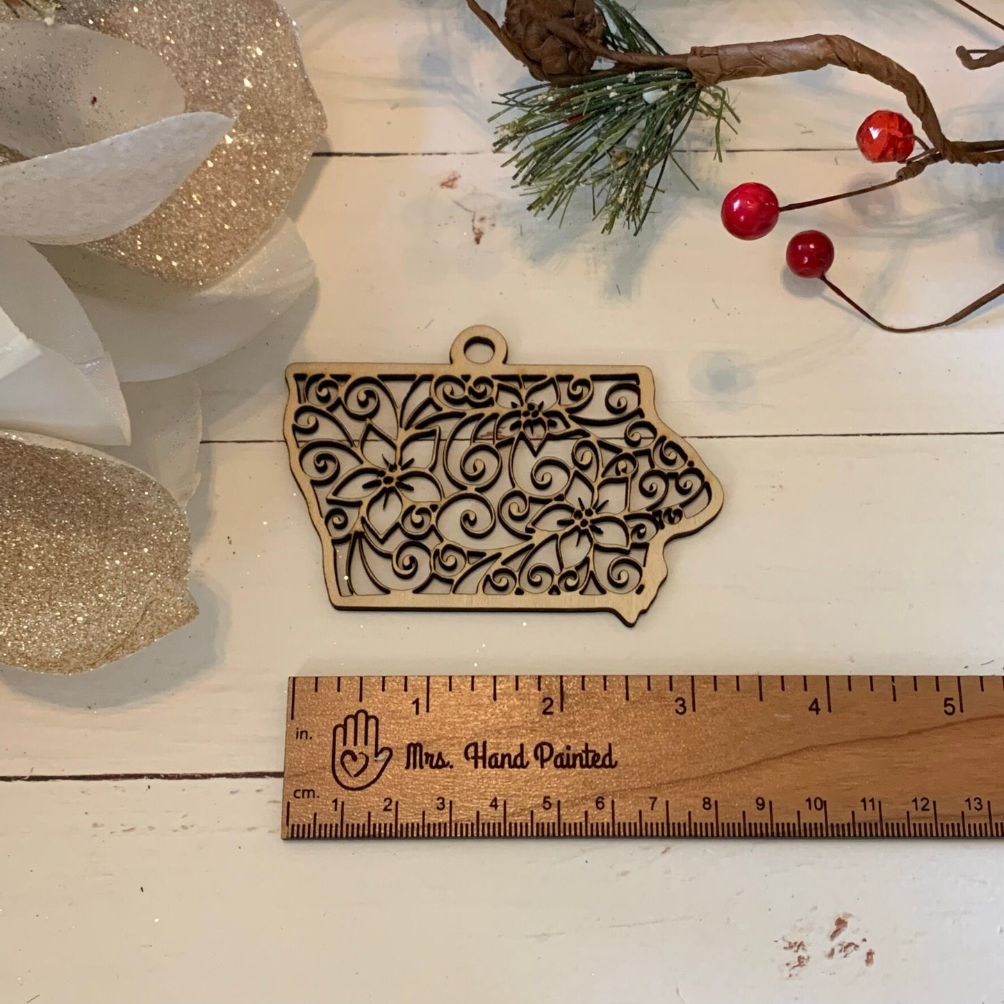 Laser Cut Wood Poinsettia Lace Ornament
