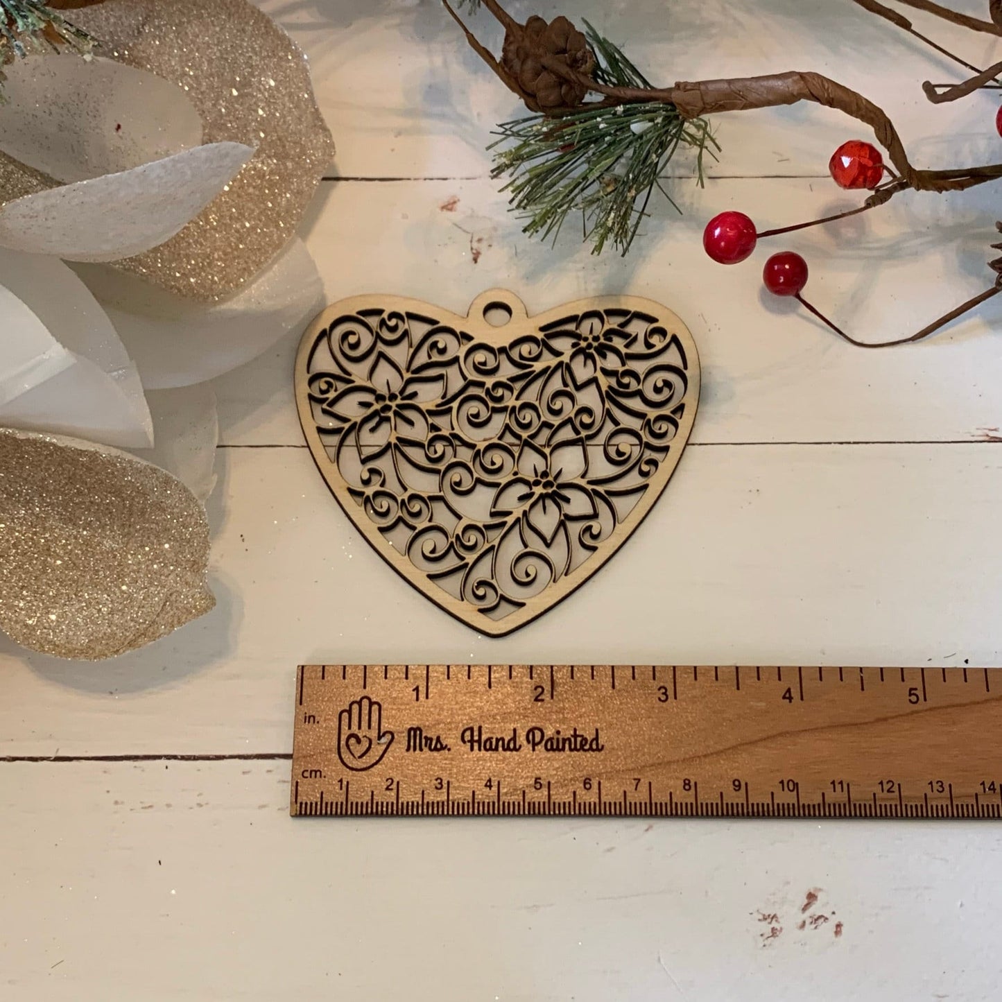 Laser Cut Wood Poinsettia Lace Ornament