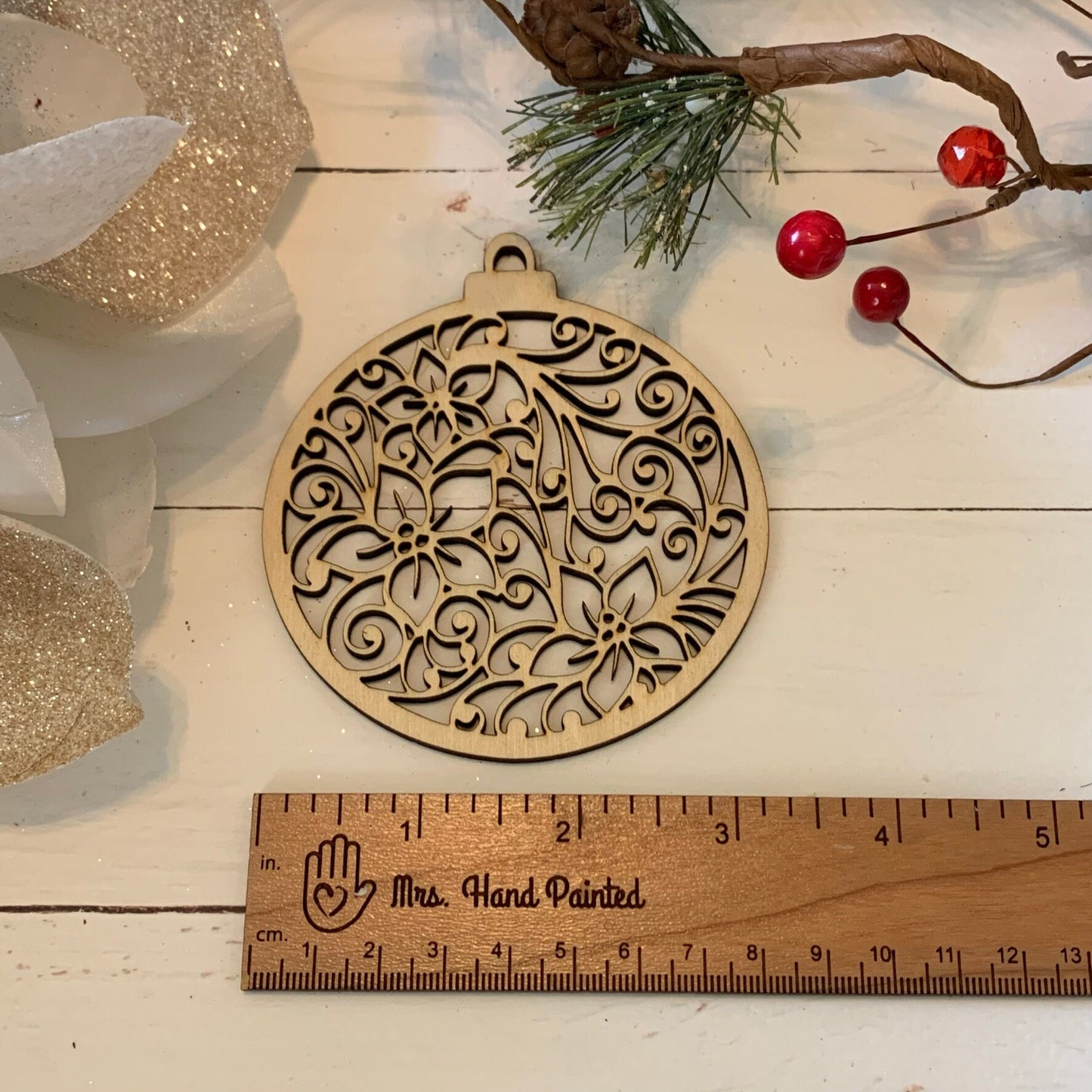 Laser Cut Wood Poinsettia Lace Ornament