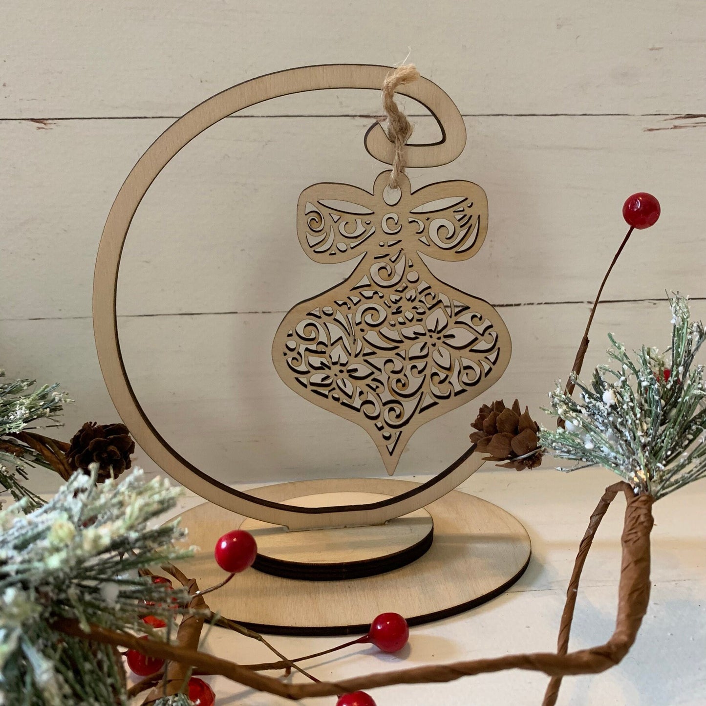 Laser Cut Wood Poinsettia Lace Ornament