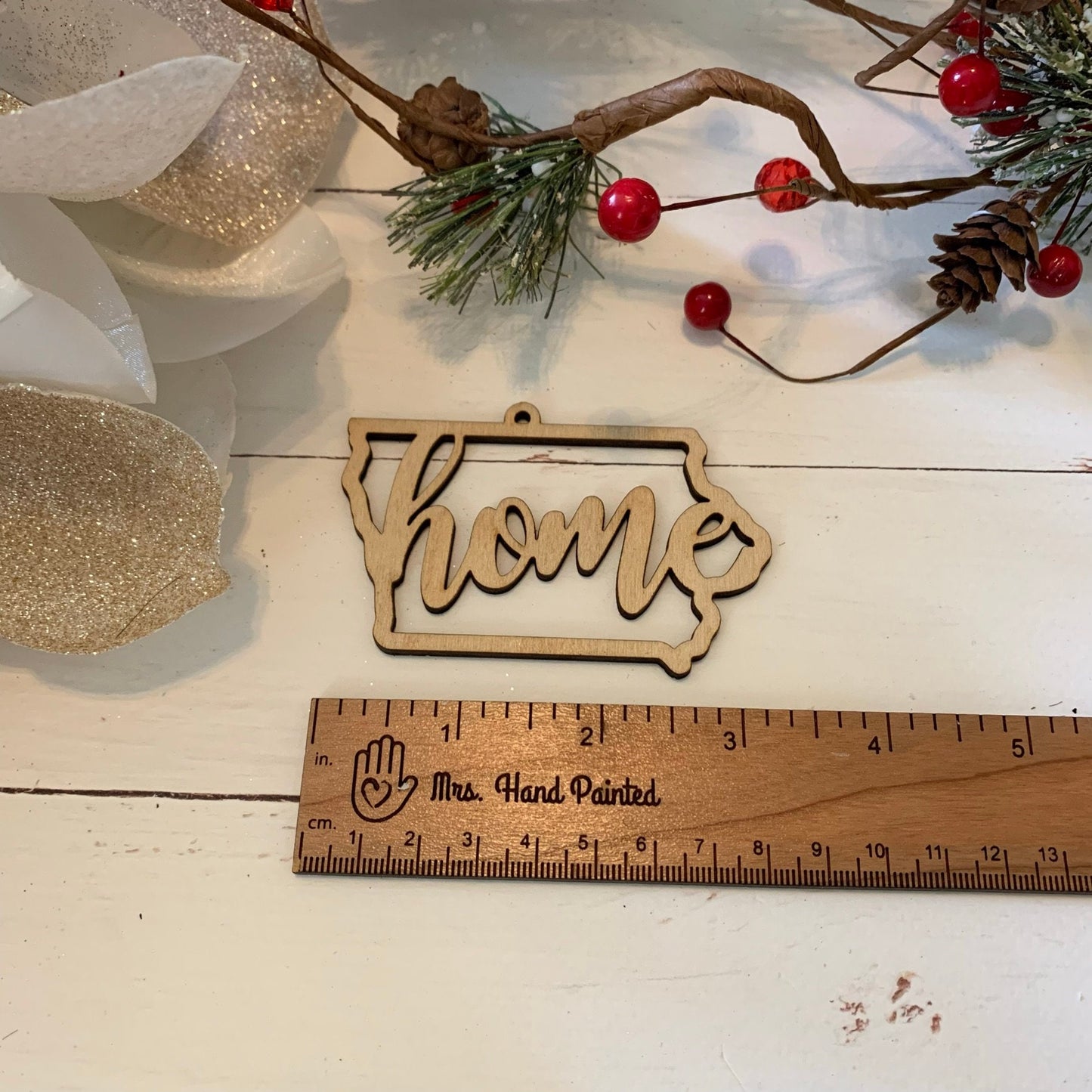 Laser Cut Wood Home Iowa State Shaped Ornaments