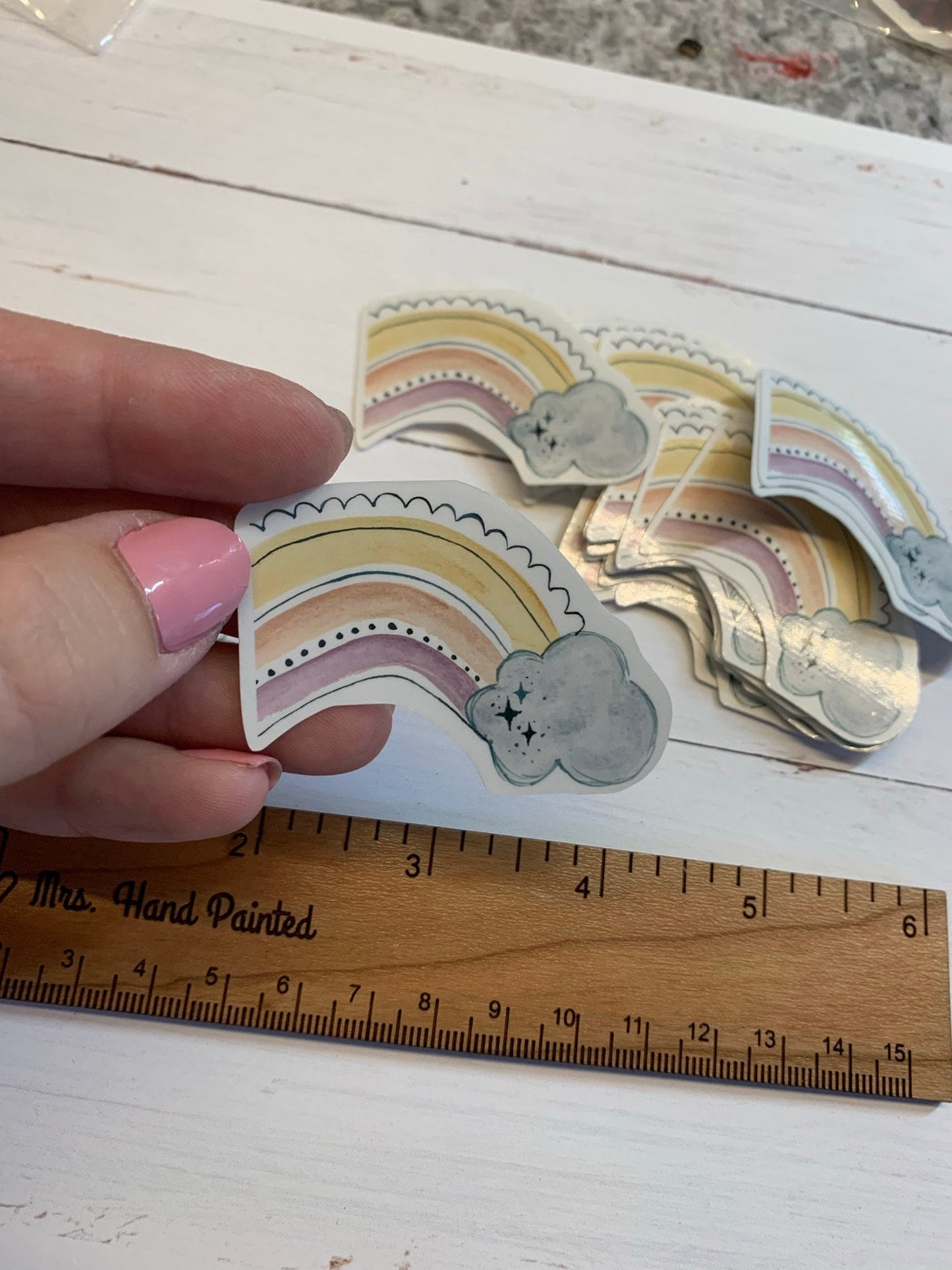 Watercolor Boho Rainbow Cloud Die Cut Laminated Vinyl Stickers