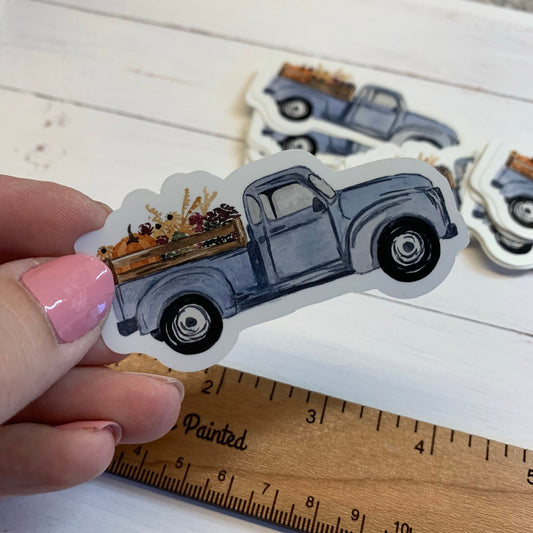 Fall Floral Vintage Truck Die Cut Laminated Vinyl Stickers, Waterproof Glossy Vinyl