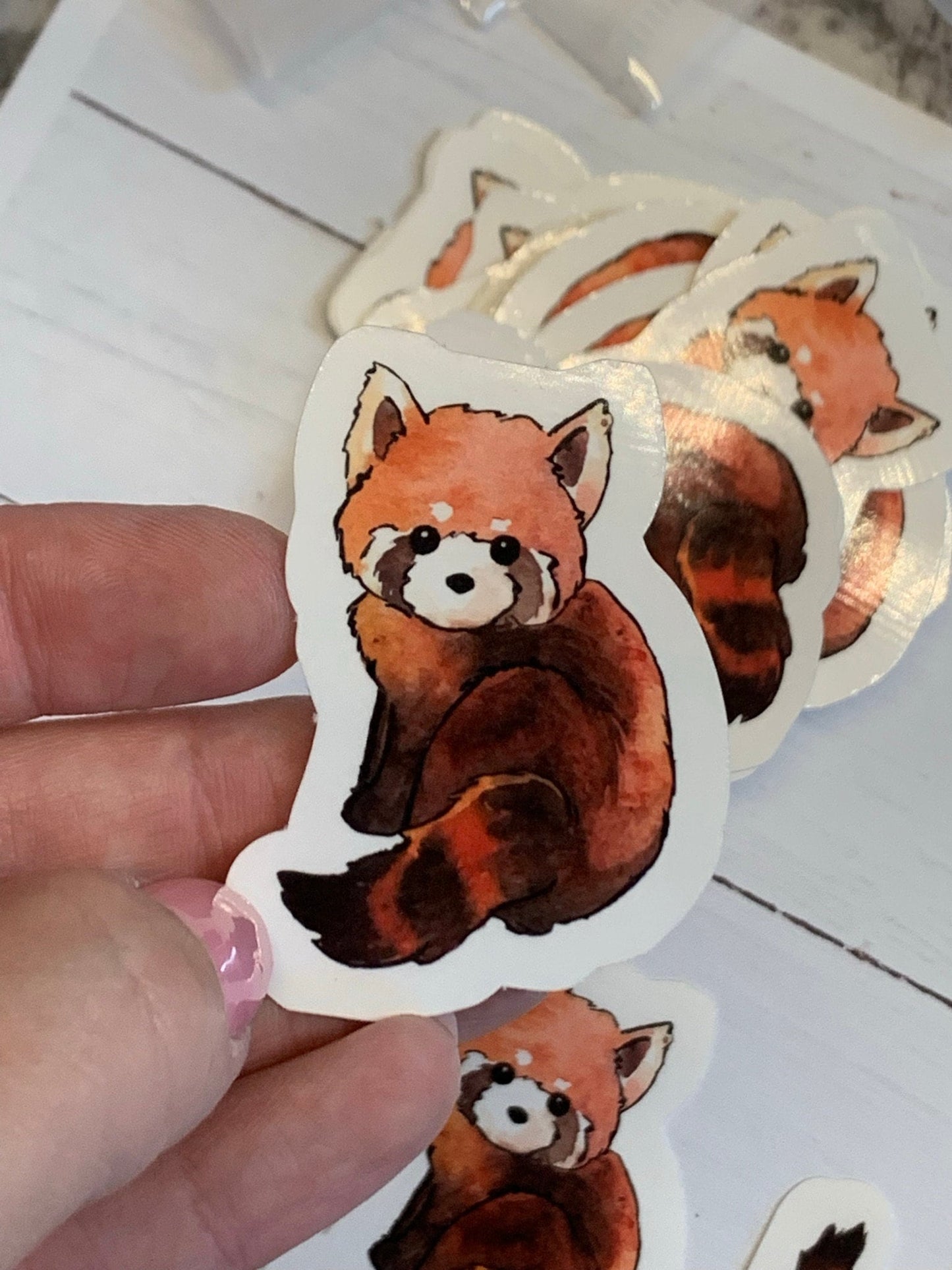 Red Panda Watercolor Artwork - Glossy Waterproof Vinyl Stickers 2 inches