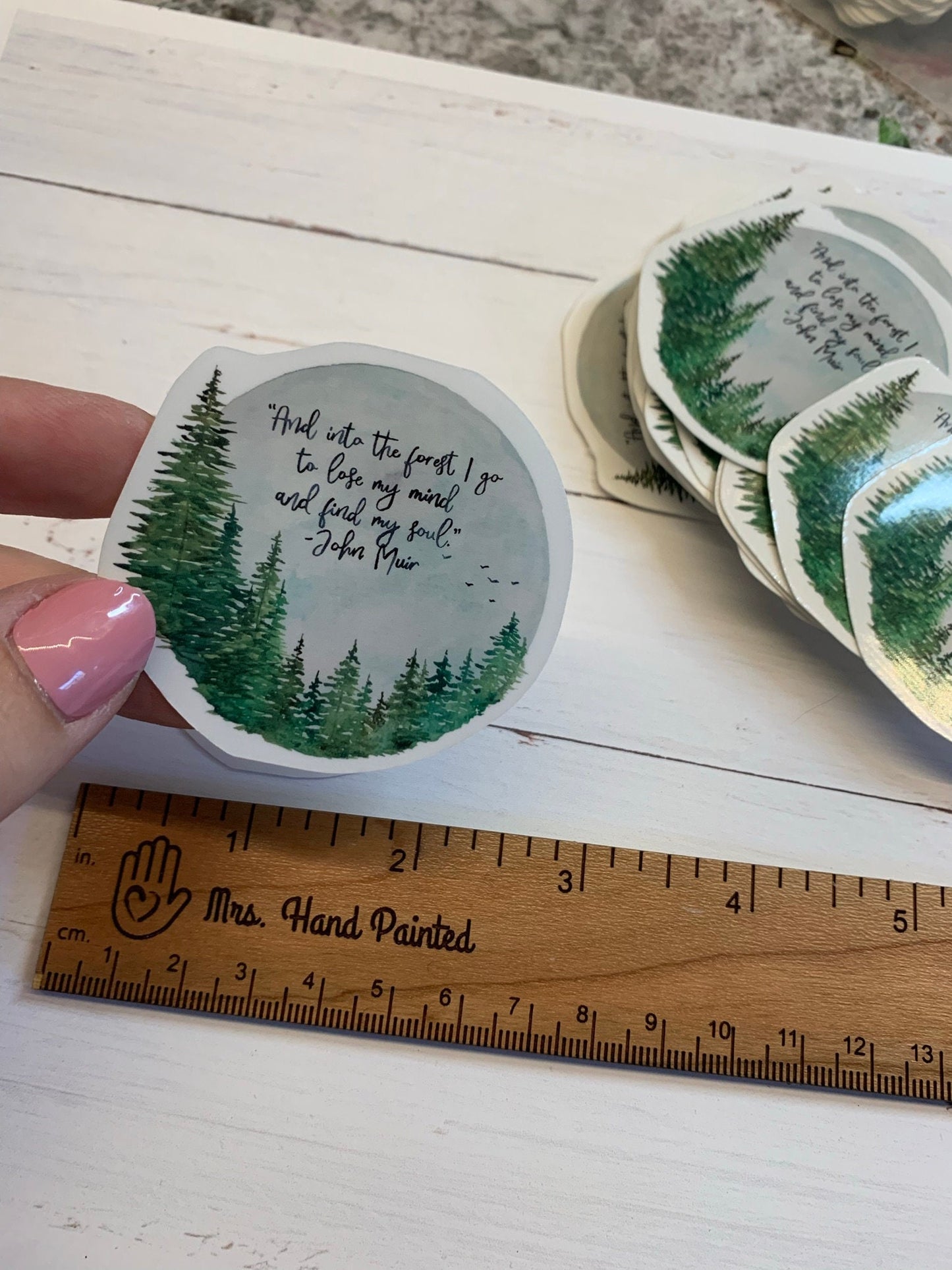 Watercolor Forest Circle with John Muir Quote Laminated Waterproof Glossy Vinyl