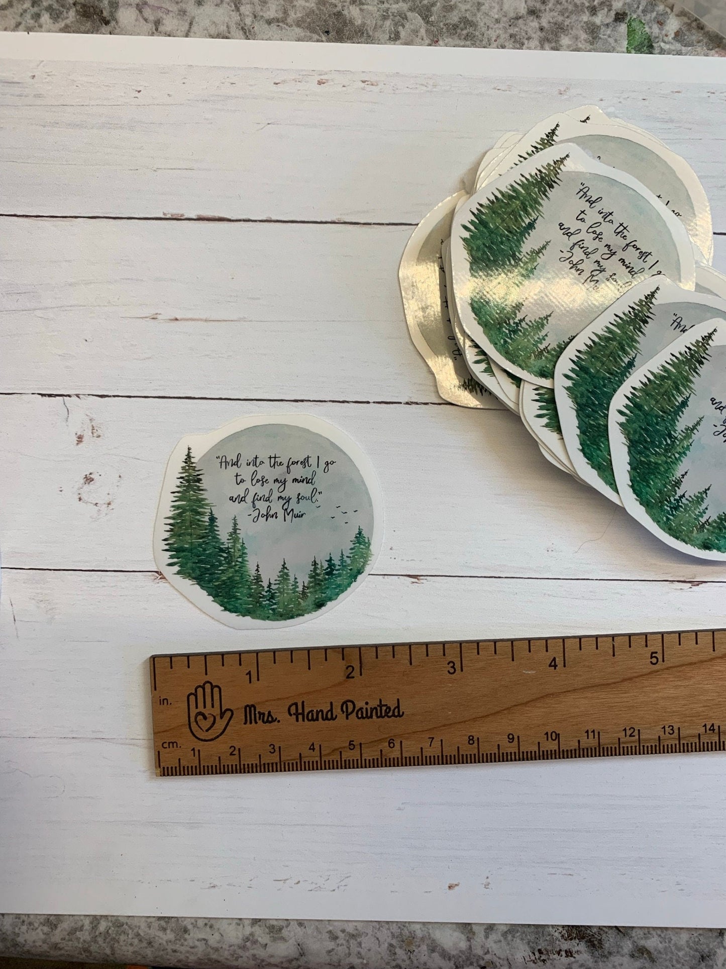 Watercolor Forest Circle with John Muir Quote Laminated Waterproof Glossy Vinyl
