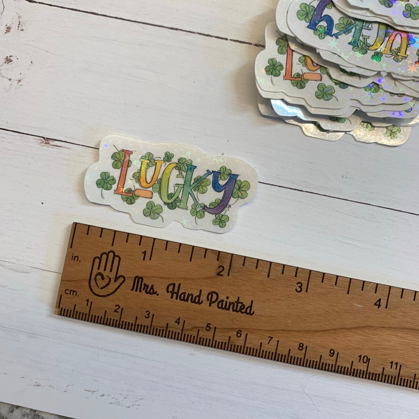 Watercolor Lucky Rainbow Letters and Shamrocks Die Cut Holographic Stickers