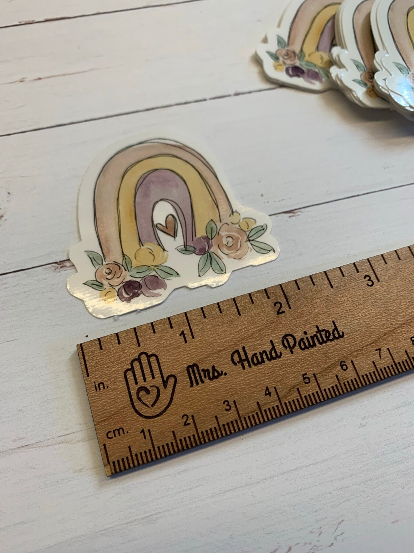 Watercolor Boho "Rainbow with Flowers" Die Cut Laminated Vinyl Stickers, Waterproof Glossy Vinyl