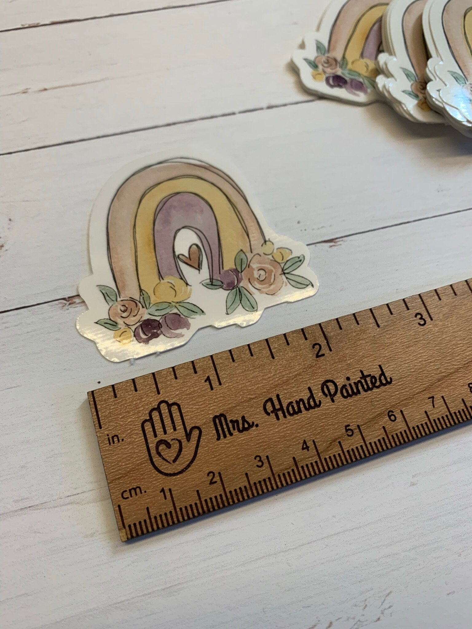 Watercolor Boho "Rainbow with Flowers" Die Cut Laminated Vinyl Stickers, Waterproof Glossy Vinyl