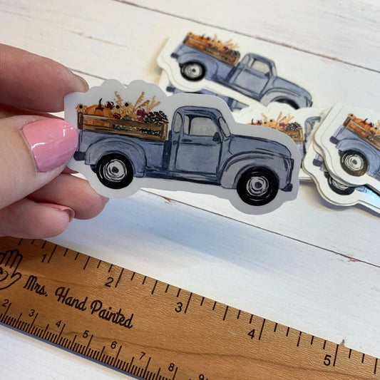 Fall Floral Vintage Truck Die Cut Laminated Vinyl Sticker