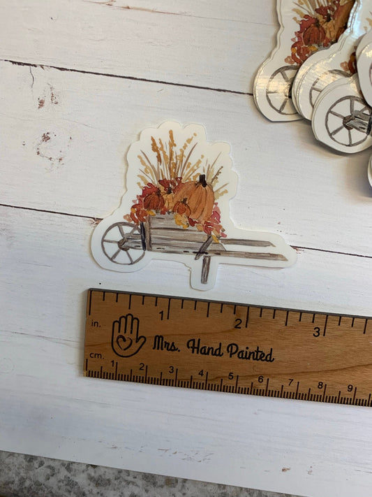 Fall Floral Wheelbarrow with Pumpkins Sticker