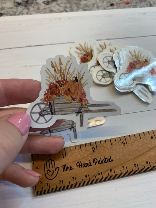 Fall Floral Wheelbarrow with Pumpkins Sticker