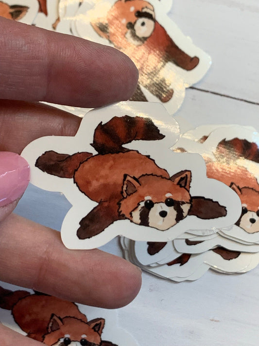 Red Panda Watercolor Artwork - Glossy Waterproof Vinyl Stickers 2 inches
