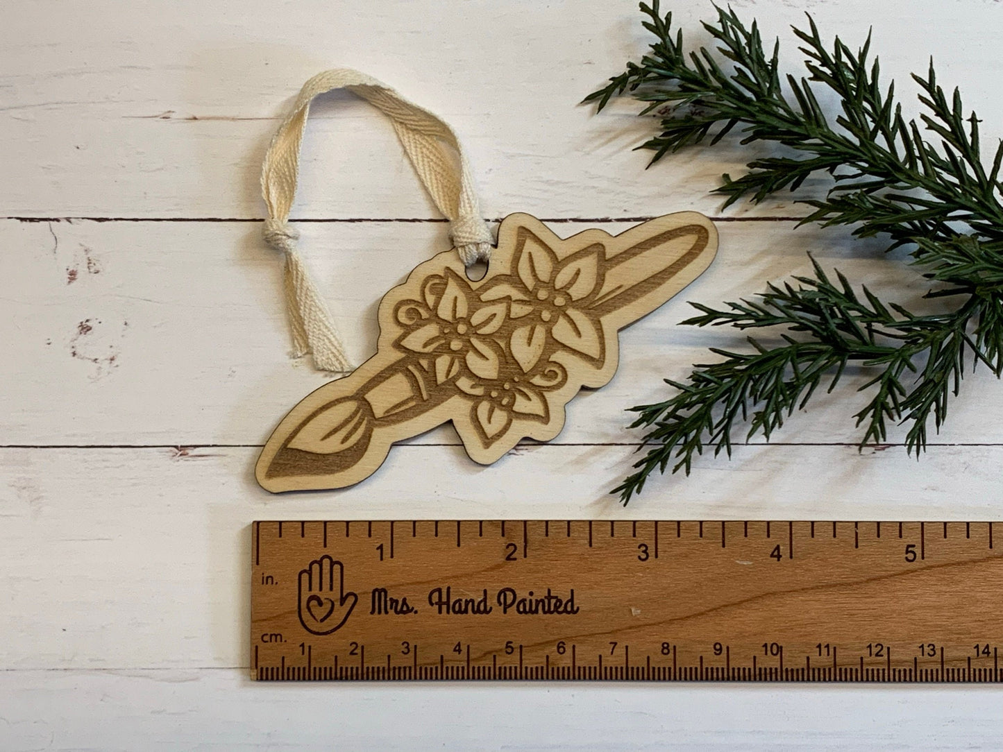 Laser Cut Wood Paint Brush with Poinsettia - Shaped Ornaments - Unfinished Wood