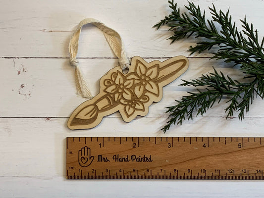 Laser Cut Wood Paint Brush with Poinsettia - Shaped Ornaments - Unfinished Wood