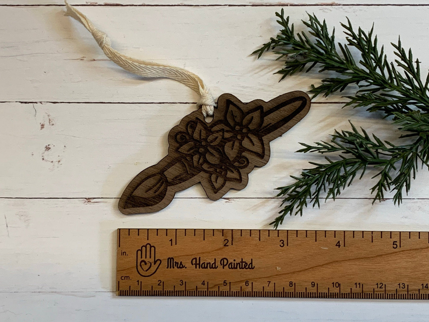 Laser Cut Wood Paint Brush with Poinsettia - Shaped Ornaments - Unfinished Wood