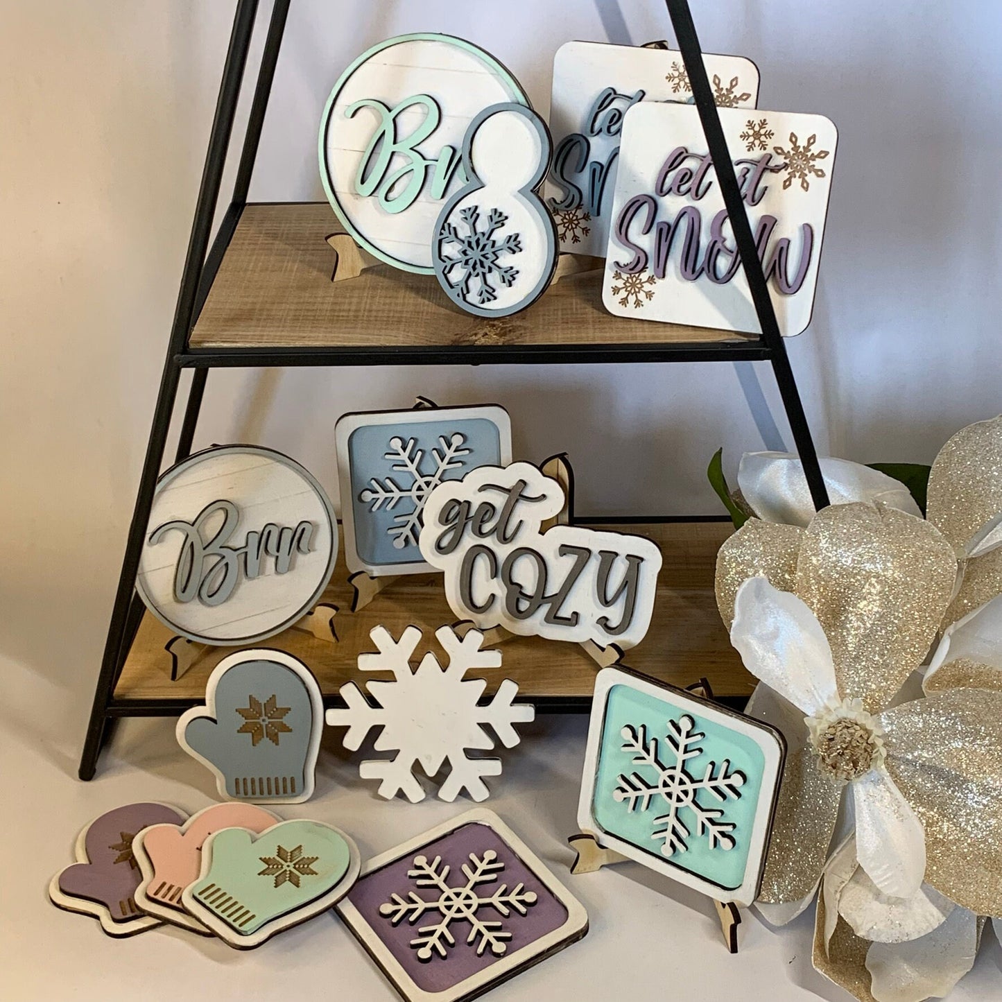 Laser Cut File - Snowflake and Snowman Theme Tiered Tray Pieces - Digital Download SVG, DXF, AI files