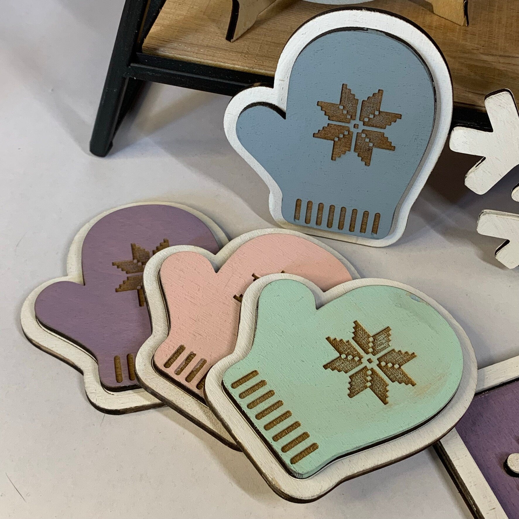 Laser Cut File - Snowflake and Snowman Theme Tiered Tray Pieces - Digital Download SVG, DXF, AI files