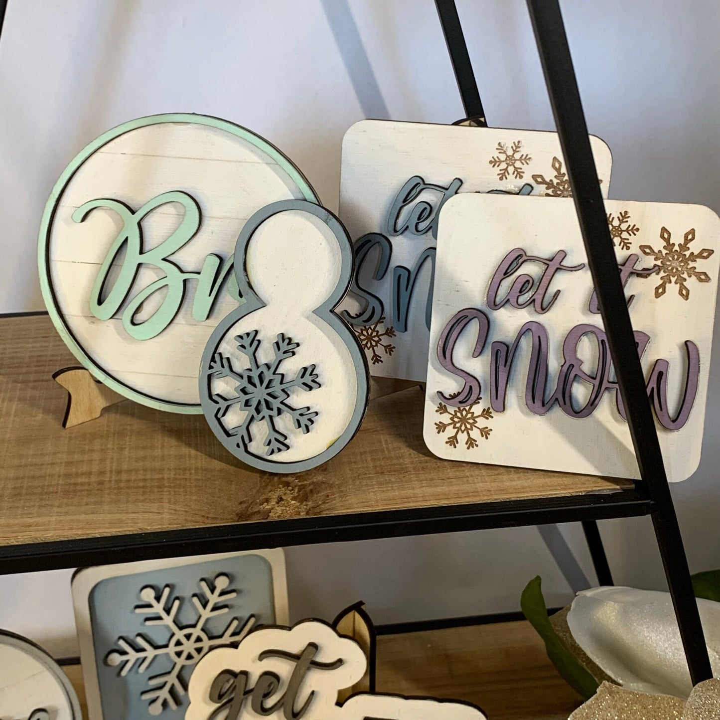 Laser Cut File - Snowflake and Snowman Theme Tiered Tray Pieces - Digital Download SVG, DXF, AI files