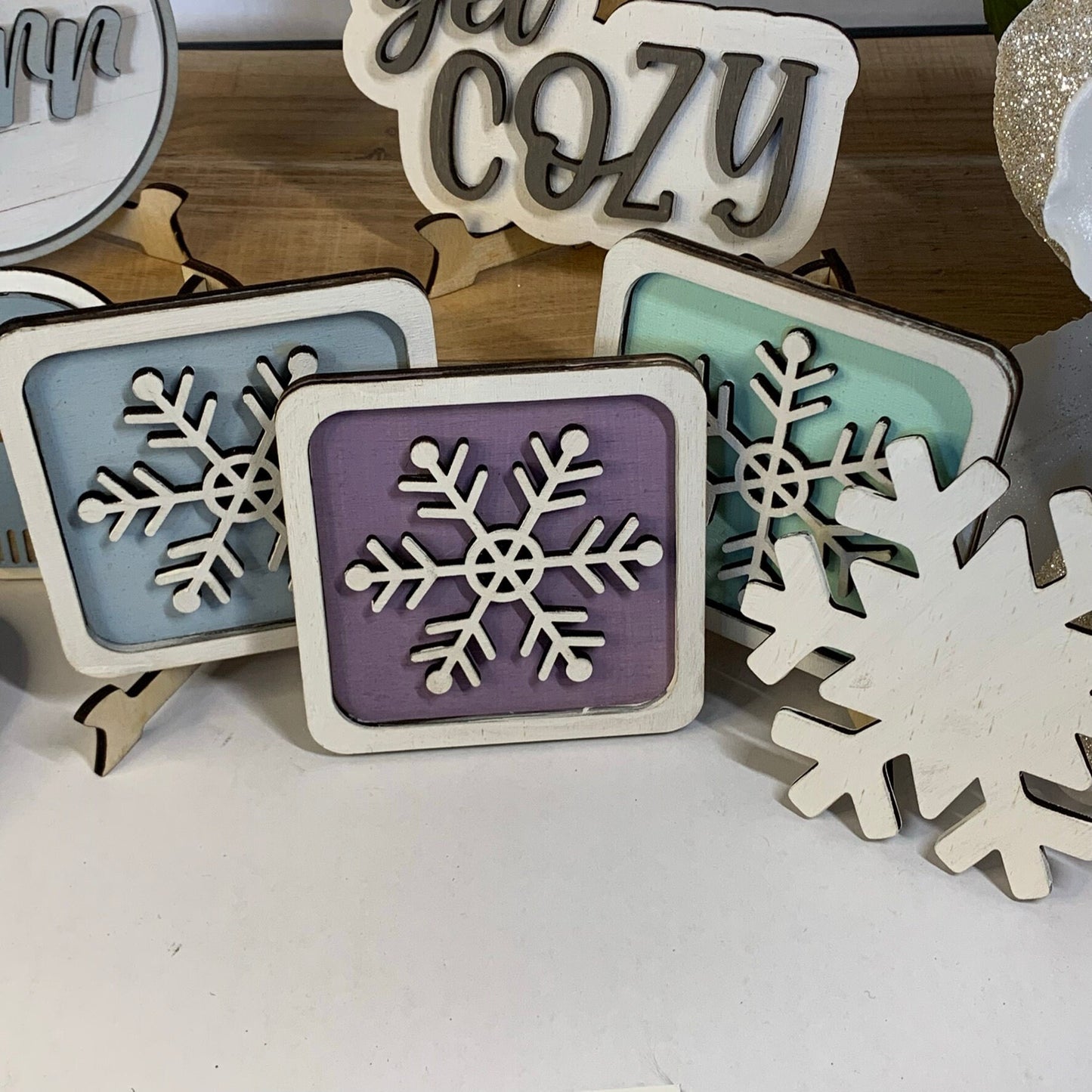 Laser Cut File - Snowflake and Snowman Theme Tiered Tray Pieces - Digital Download SVG, DXF, AI files