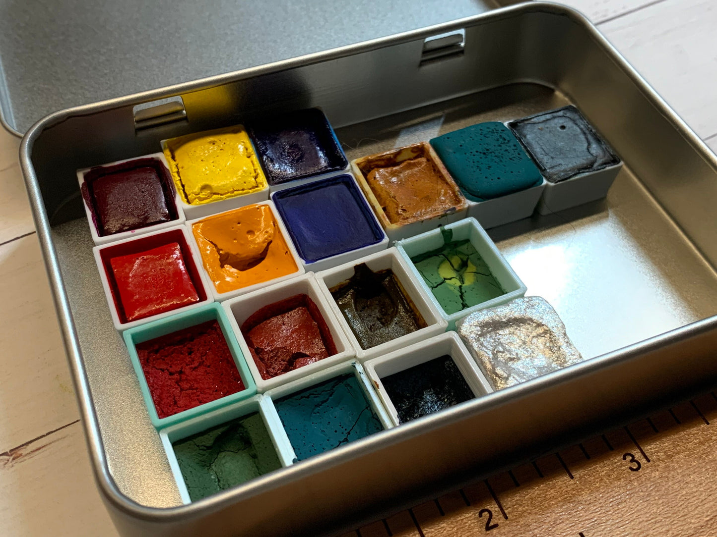 Medium Watercolor Storage Tin - Travel Watercolor Palette - Mrs Hand Painted Paint Storage Tin - 4 1/2”x 3 1/4” x 7/8”