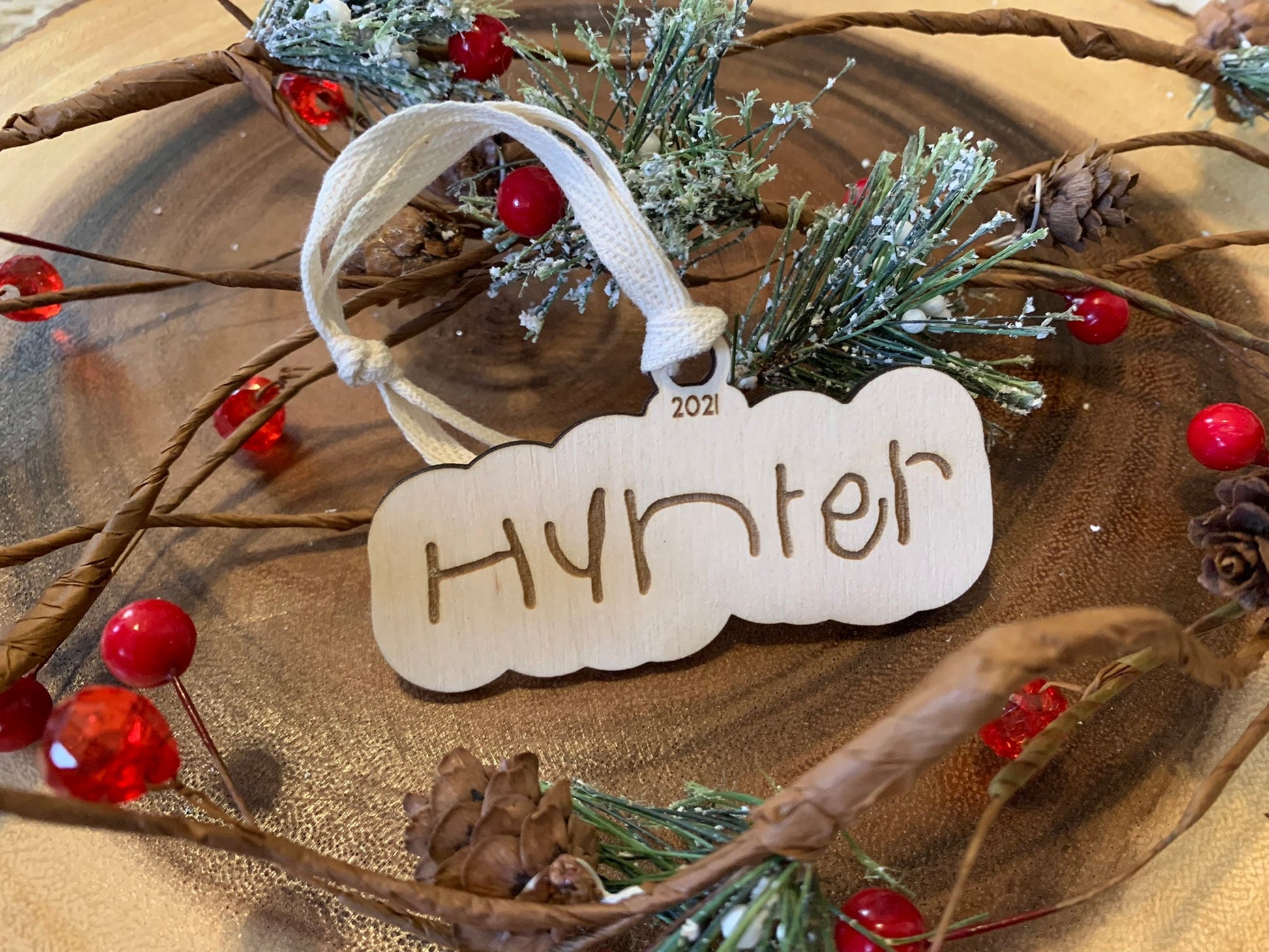 Custom Children's Handwriting or Drawing Ornament Unfinished Wood - Personalization with Name or Drawing