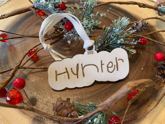 Custom Children's Handwriting or Drawing Ornament Unfinished Wood - Personalization with Name or Drawing